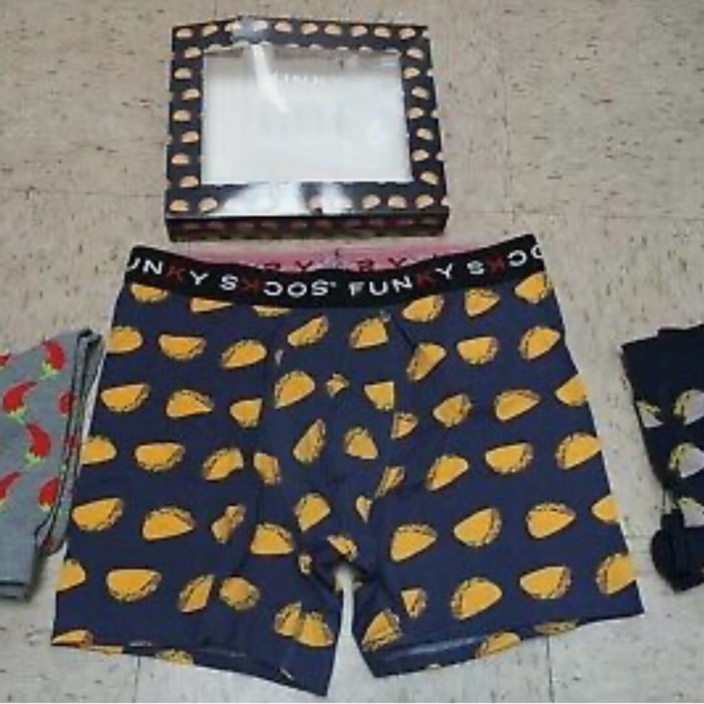 Funky Socks + boxer briefs Men’s TACO inspired 3 piece gift set size large